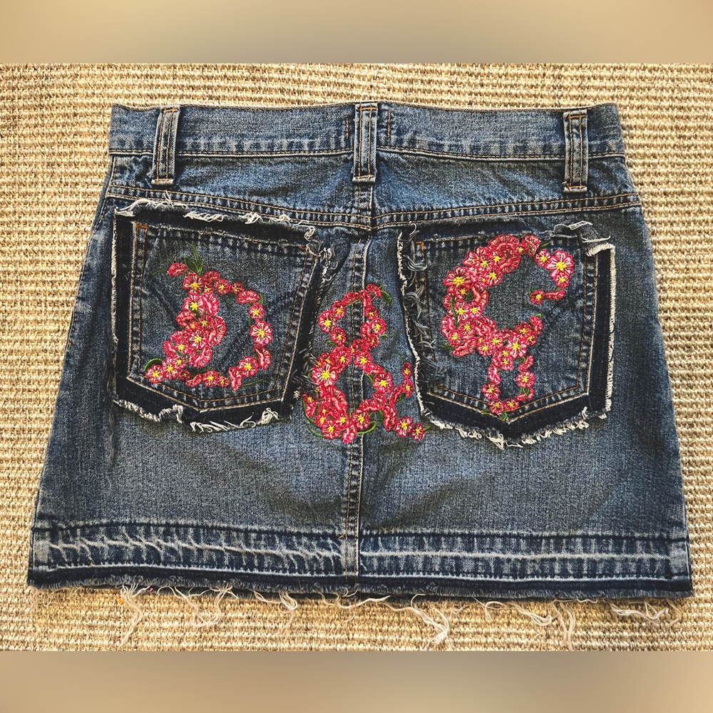 D&G Denim Floral Logo Embroidered Mini Skirt